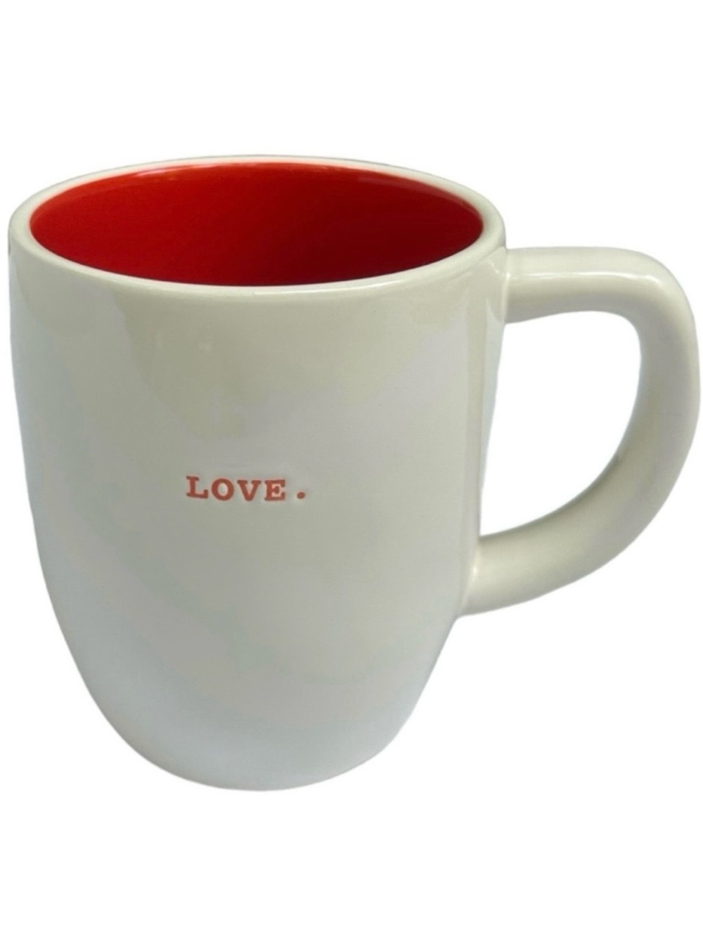 Rae Dunn LOVE Mug Coffee Tea White with Red Letters and Interior Dimples 2017 OG